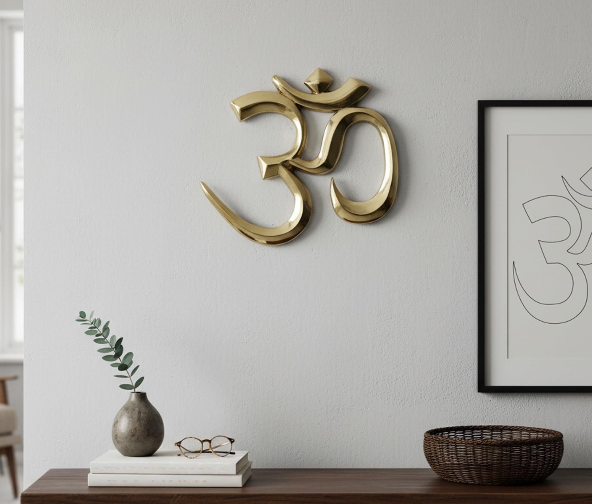 eSplanade Brass OM Wall Hanging Sculpture | Vastu Fengshui Goodluck, Auspicious, Religious symbols | Pooja Idols | Home Decor -Golden - 9" Inches