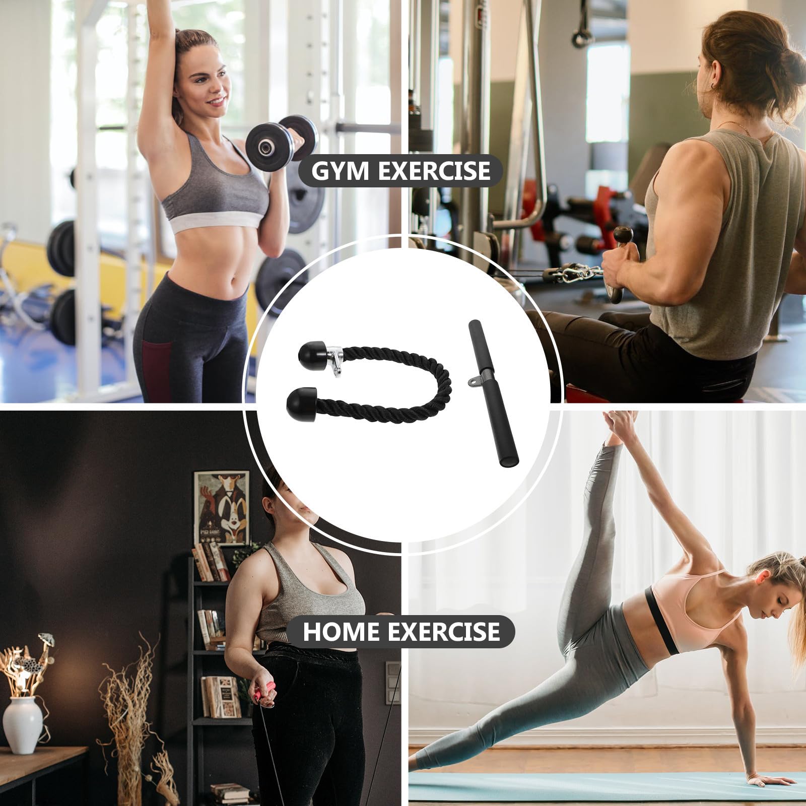 Trizepsseil Zugseil mit Stange aus Stahl und Nylon für Fitnessgeräte Zubehör im Gym Zubehör mit Doppelgriffseil für Sommerstimmung Beim Home Gym Workout