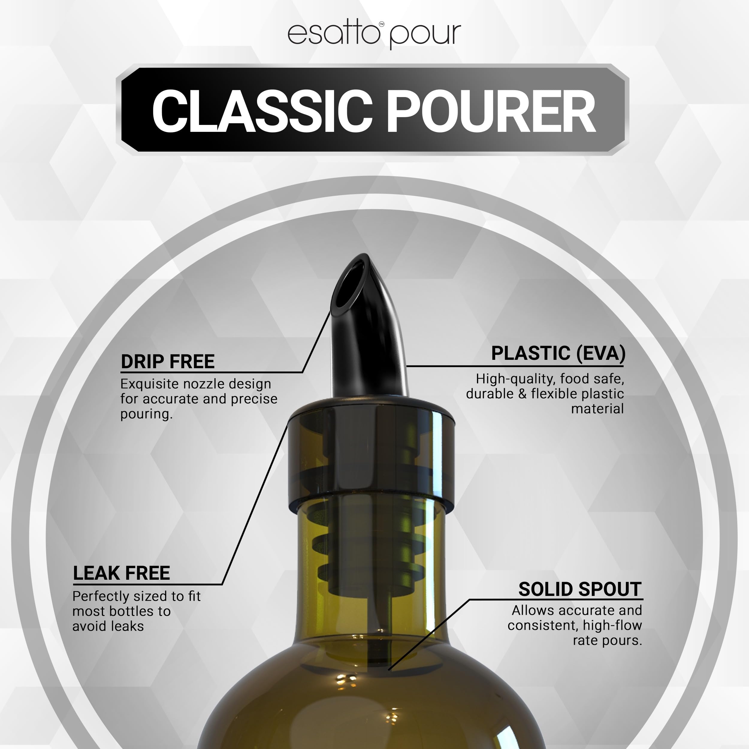 Esatto 100 piezas de plástico vertedor de botellas o vertedor de licor – versátil como un vertedor de bebidas, boquillas vertedor de alcohol y jarabe fácil de dispensar – fácil instalación, duradero,