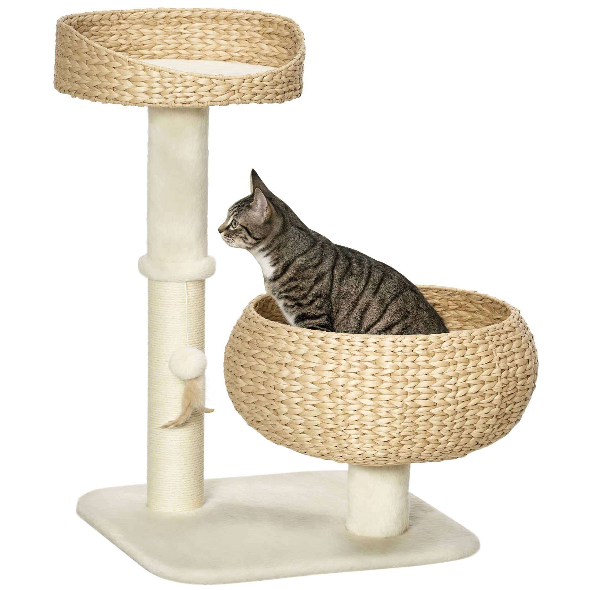 PawHut 72cm Cat Tree Kitten Tower with 2 Beds Scratching Post Toy Ball Beige, 48x48x72cm