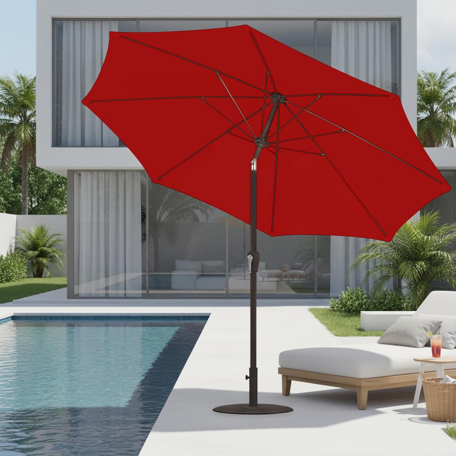 9ft Patio Umbrella with Push Button Tilt and Crank,Outdoor Market Table Umbrella UV Protection 8 Sturdy Ribs for Backyard,Garden,Pool,Deck