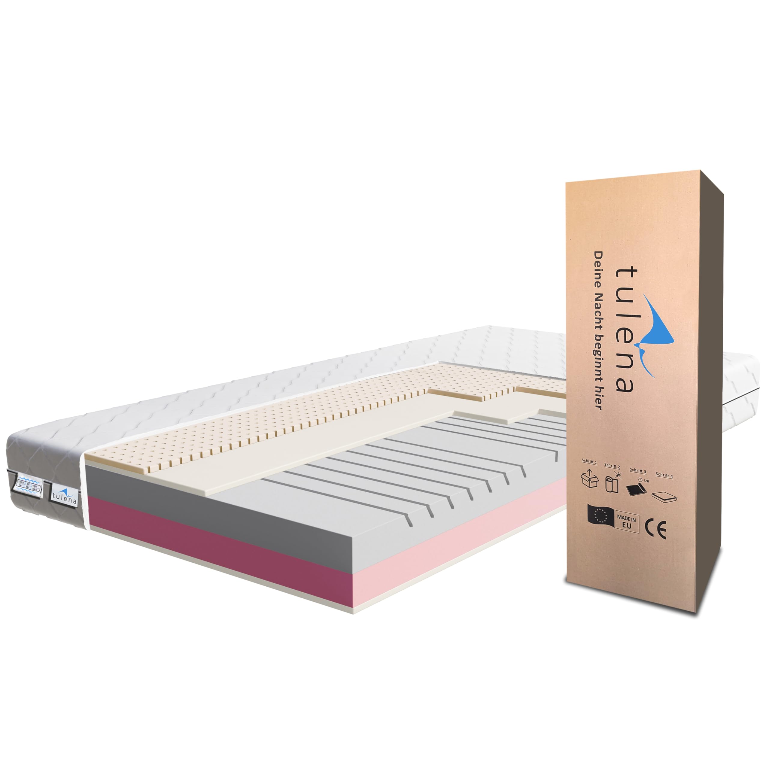 TULENA NOX Matratze 90x200 Komfortschaum mittelfest H3 + H4 Comfort Plus 20 cm Probeschlafen inkl. Wendematratze Antibakterieller Bezug mit Reißverschluss
