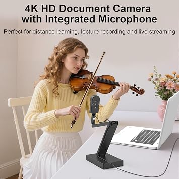 Visualiser for Teaching and Classroom: 12MP/4K Webcam, A3-Size with Smart Zoom – Ultra High-Def – Auto Focus – LED Light with Mics. Win/Mac/Chromebook Compatible