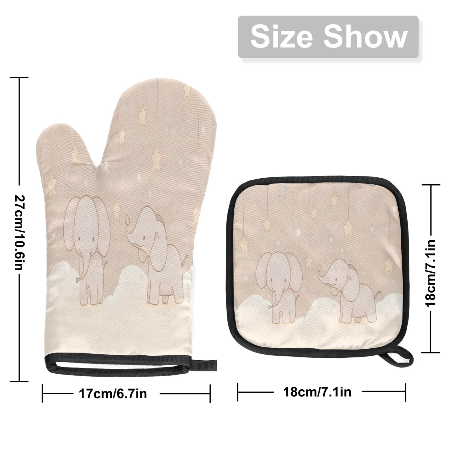 Stars Elephants Oven Mitts Kitchen Oven Gloves for Cooking Baking Heat Proof Lining Cotton Kitchen Potholder Mittens Pot Holders Hot Pads for Chef Women Men