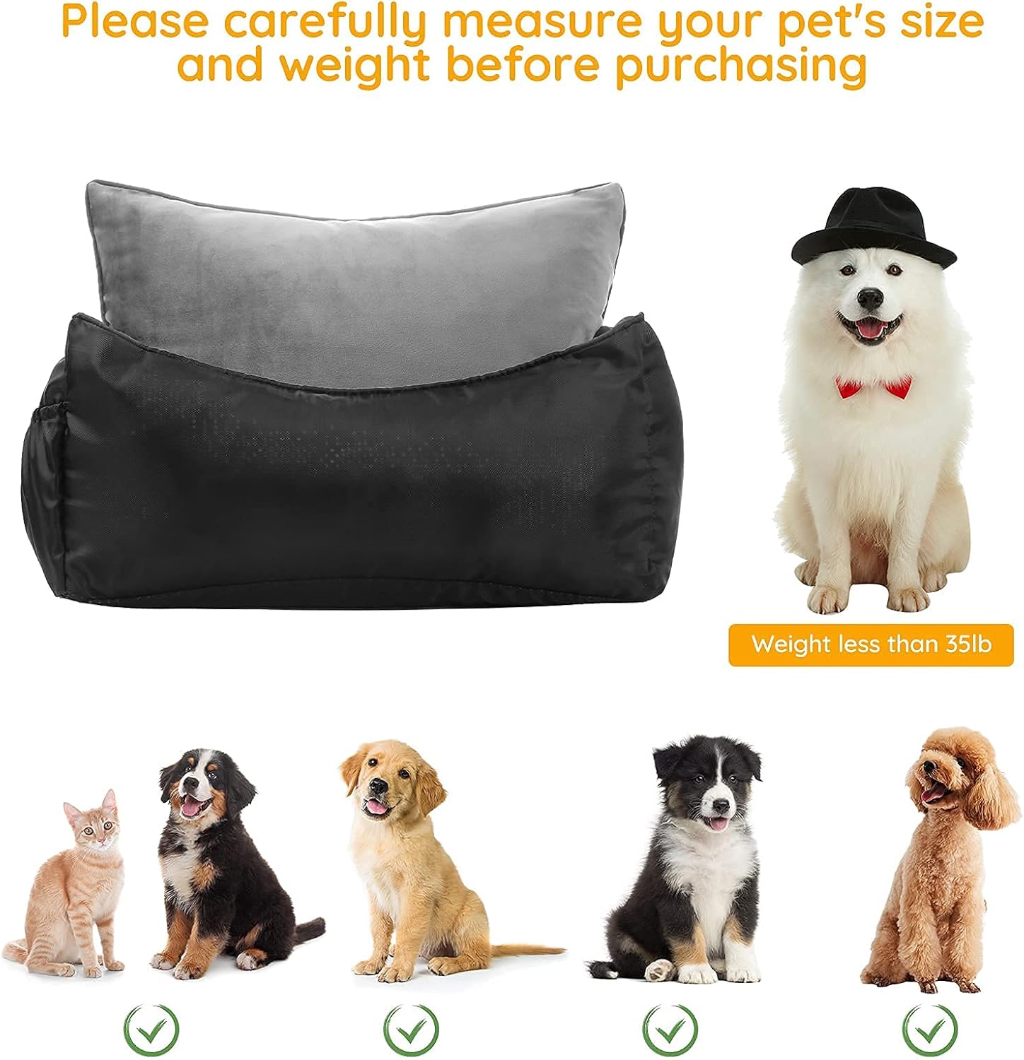 CATROMANCE Dog Car Seats for Small Dogs, Pet Booster Seat for Small Dogs with Clip-On Safety Leash Adjustable Straps and Storage Pocket, Detachable and Washable Puppy Car Bed for Car Travel and Home : Pet Supplies