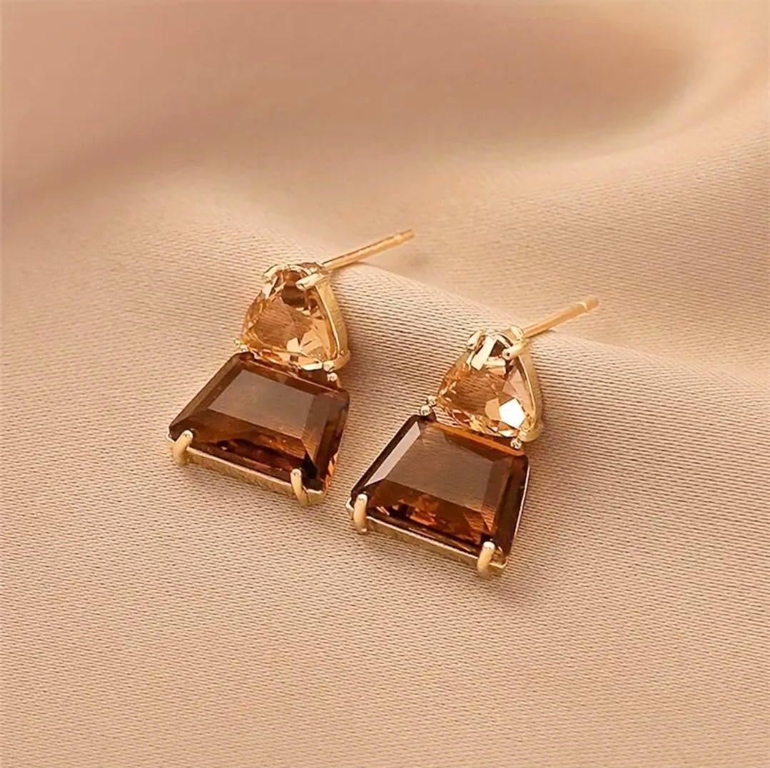 Handmade Brown Crystal Drop Earrings for Women – 14K Gold Plated Vintage Dangle Earrings, Faceted Glass, Lightweight & Elegant Jewelry Gift for Birthday, Anniversary, Bridesmaids - Image 6