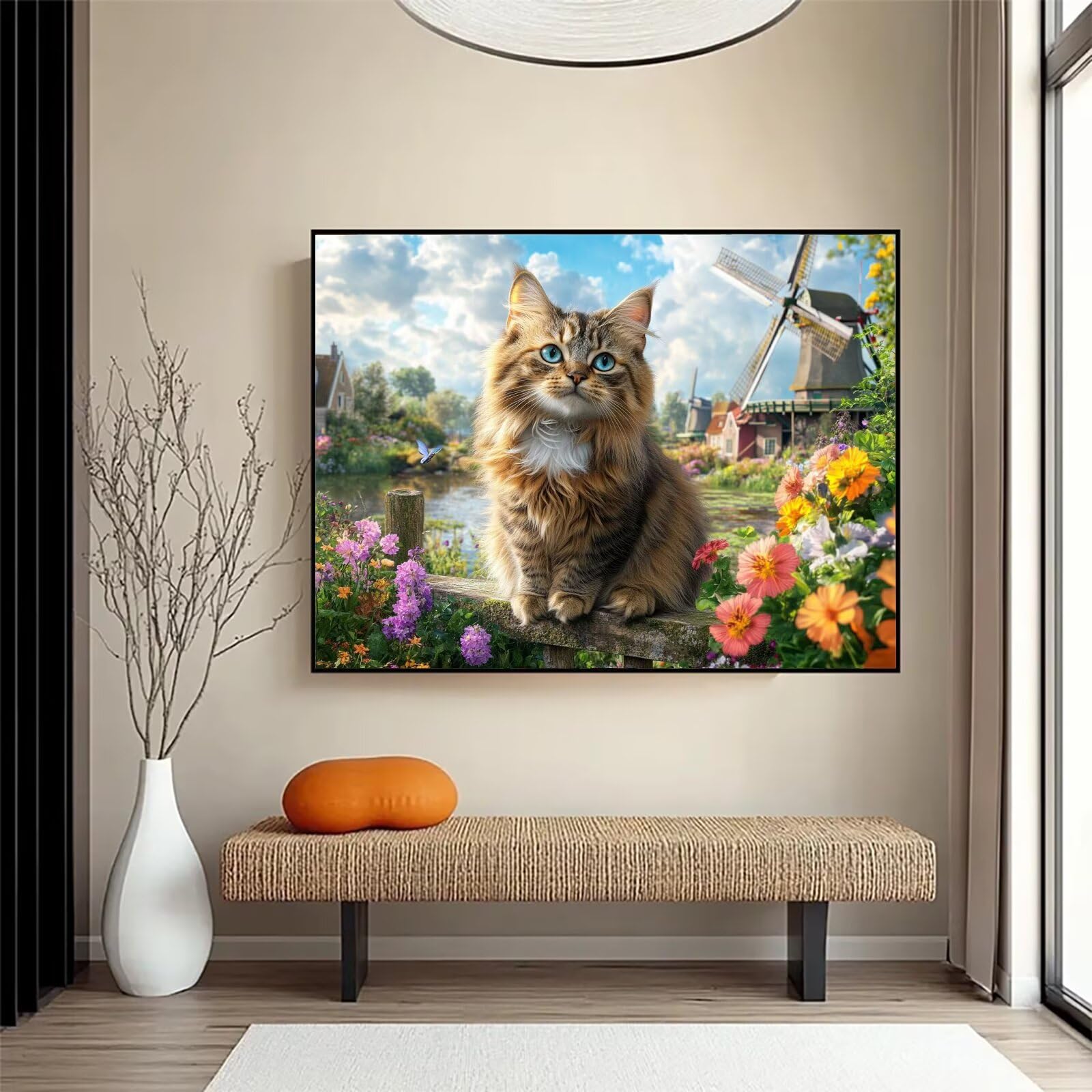 Diamentowe malowanie Kot, rzemiosło dla dorosłych początkujących 70x90cm