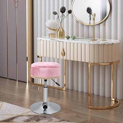 Miniatura 3 de Otomana redonda de almacenamiento, silla giratoria de 360 grados con almacenamiento, taburete de altura ajustable para sala de maquillaje, con patas