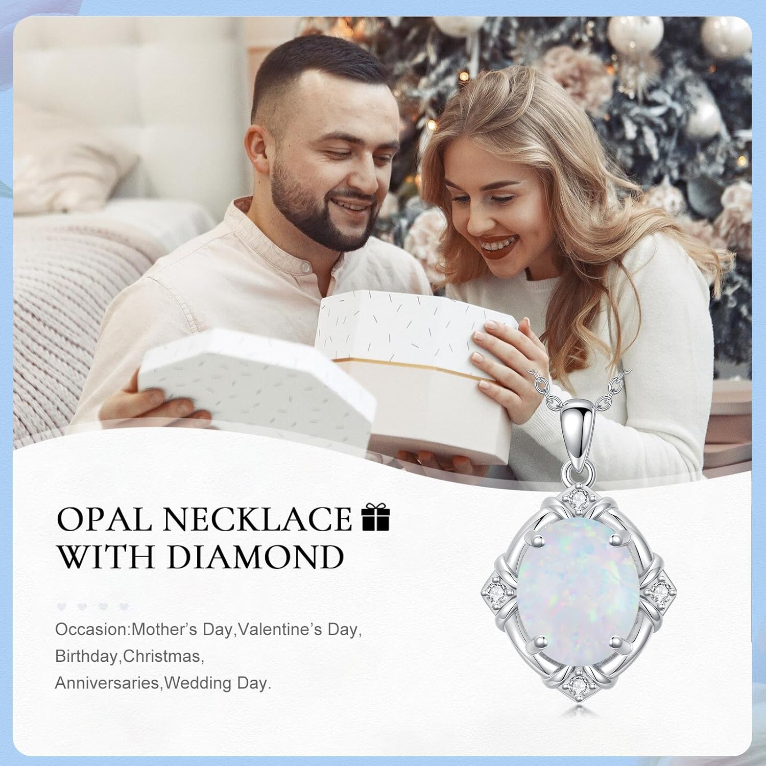 Oval Opal with Genuine Diamond Pendant Necklace 925 Sterling Silver Dainty White Opal Necklace Anniversary Birthday Jewelry Gifts for Women Her - Image 4