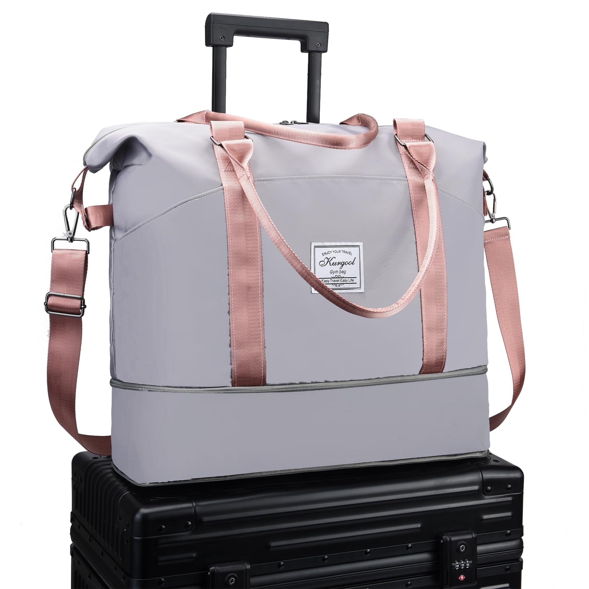 Gym Bag with Wet Pocket, Foldable Travel Duffle Bag Carry On Weekender Bags for Women, Waterproof Overnight Bag for Travel, Gym, Yoga