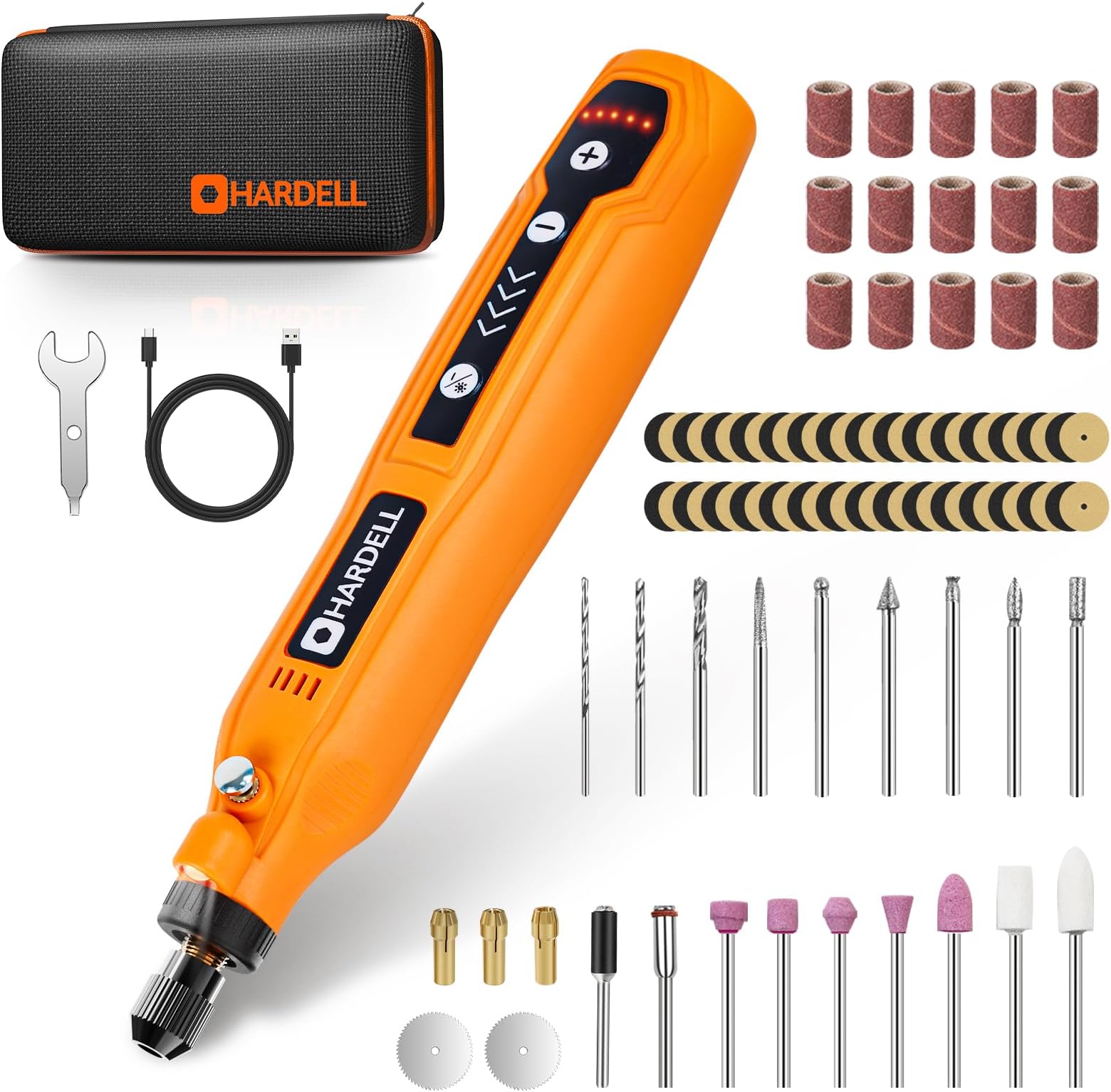 HARDELL Mini Cordless Rotary Tool Kit, 5-Speed and USB Charging with 61 Accessories, Multi-Purpose 3.7V Power Rotary Tool for Sanding, Polishing, Drilling, Etching, Engraving, DIY Crafts