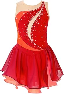 Alvivi Vestido de Patinaje Artístico Hielo de sin Mangas Niñas Maillot Gimnasia Rítmica con Falda Tul Decorado con Pedrería Multicolor Disfraz de Bailarina