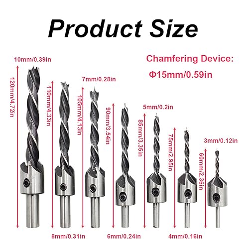 Miniatura 2 de 26 herramientas de perforación de chaflán para carpintería, incluyendo brocas avellanadas, cortador de enchufe de madera, broca escalonada, punzón