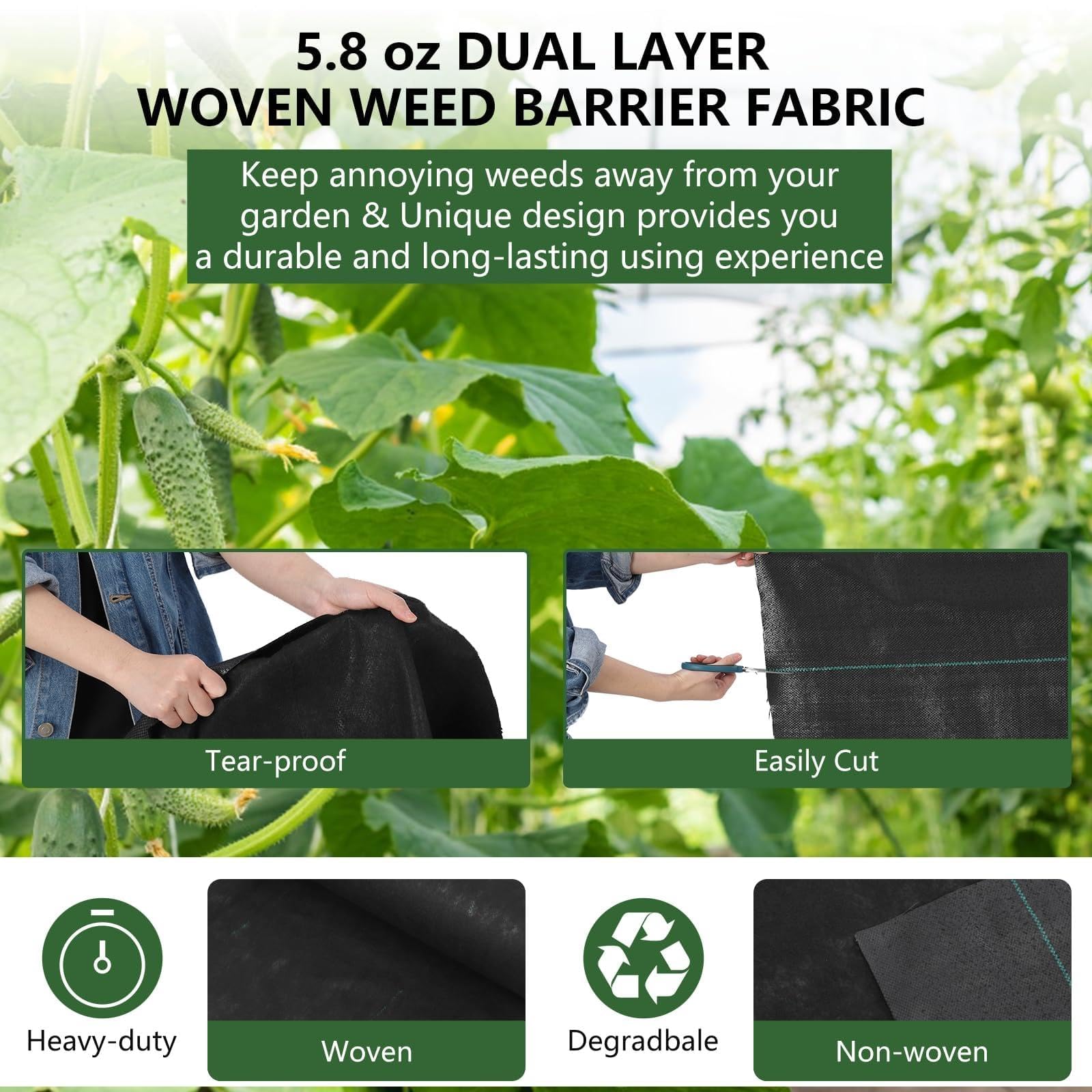 Garvee Telo antierba geotessile Alta densità 197g/m² – Tessuto Traspirante e Resistente UV – Barriera Professionale per paesaggistica, drenaggio e stabilizzazione del Suolo – per Giardino, orto