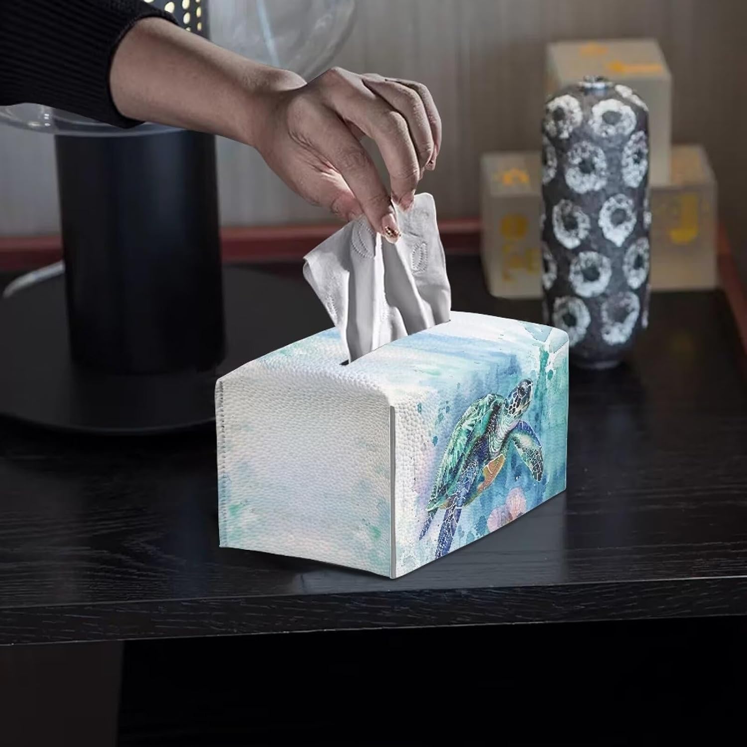 Sea Turtle Tissue Box Holder Rectangular Beach Tissue Box Covers for Bathroom Decor Leather Tissue Box Cover Hotel Easy to Clean image 4