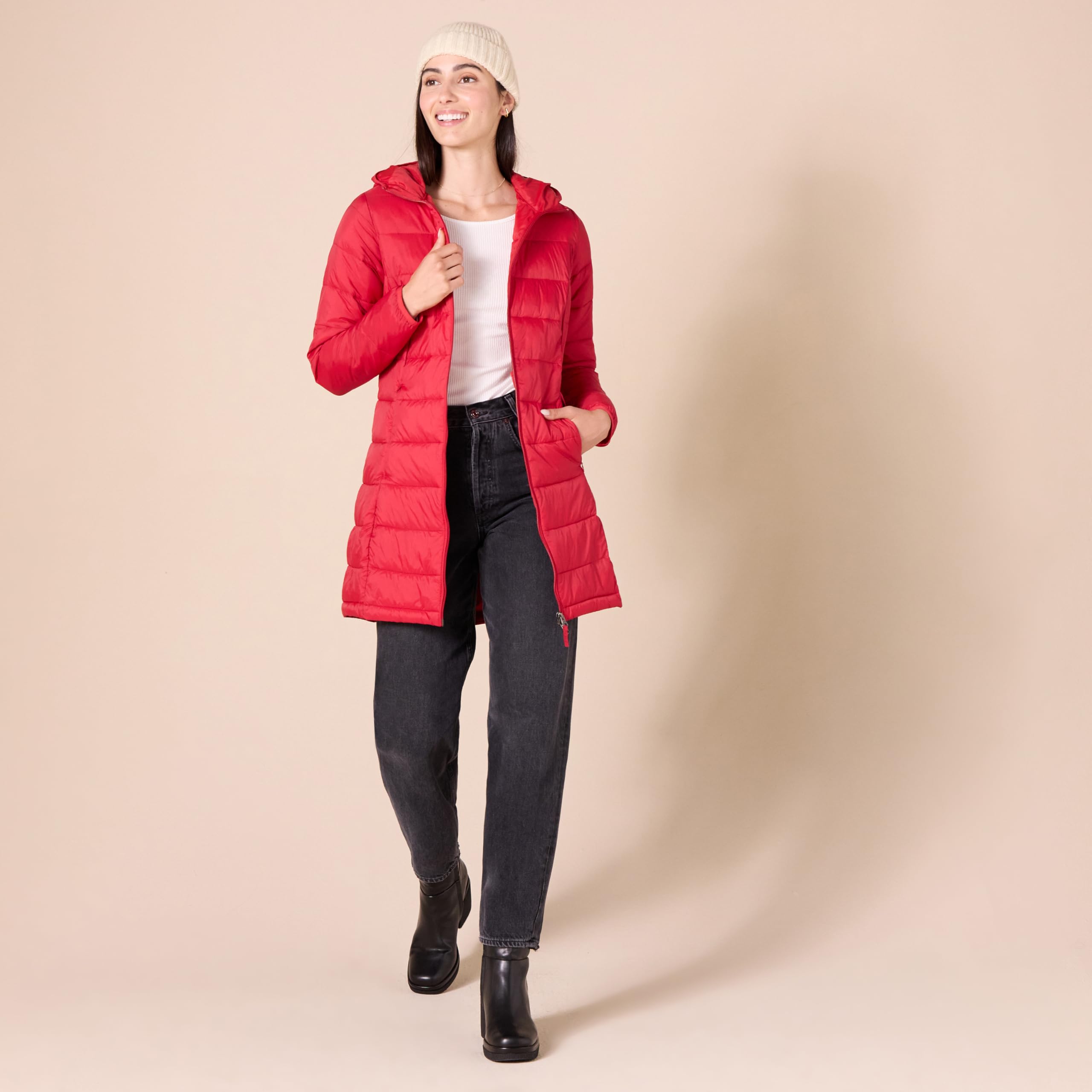 Amazon Essentials Piumino con Cappuccio Leggero con Cerniera Integrale Impermeabile (Disponibile in Taglie Forti) Donna