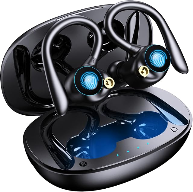 Wireless Earbuds, Bluetooth 5.3 Wireless Sport Headphones, 120Hrs Playtime Wireless Earphones, IPX7 Waterproof Ear Hooks, Noise Cancelling Ear buds, Touch Control Headsets for Sports/Running/Work