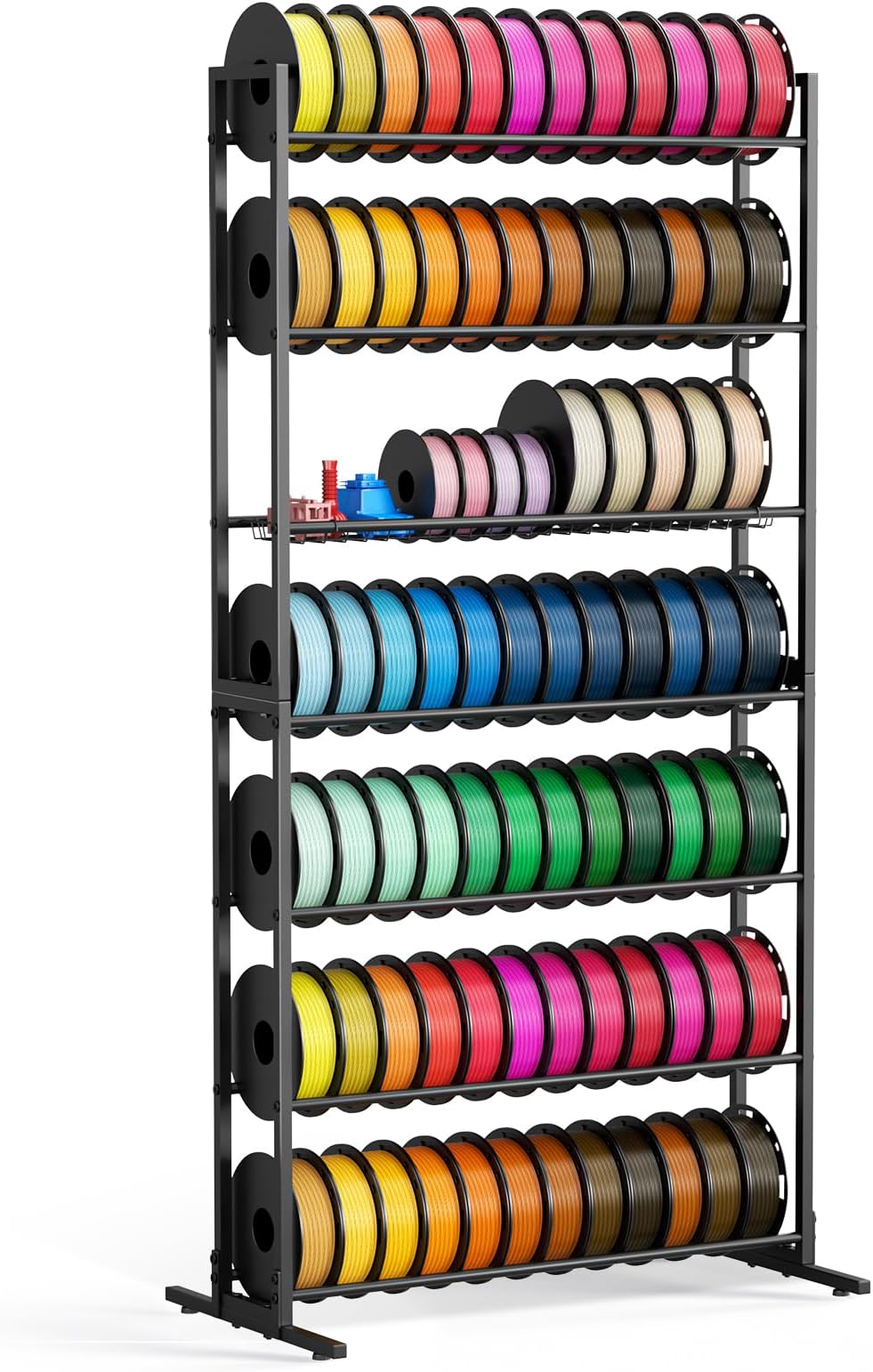 3D Printer Filament Storage Rack, 7-Tier Heavy Duty Spool Holder with Removable Storage Basket, Holds 84 Spools, Large Metal Filament Organizer Shelf for 3D Printing Station, Office, Workshop