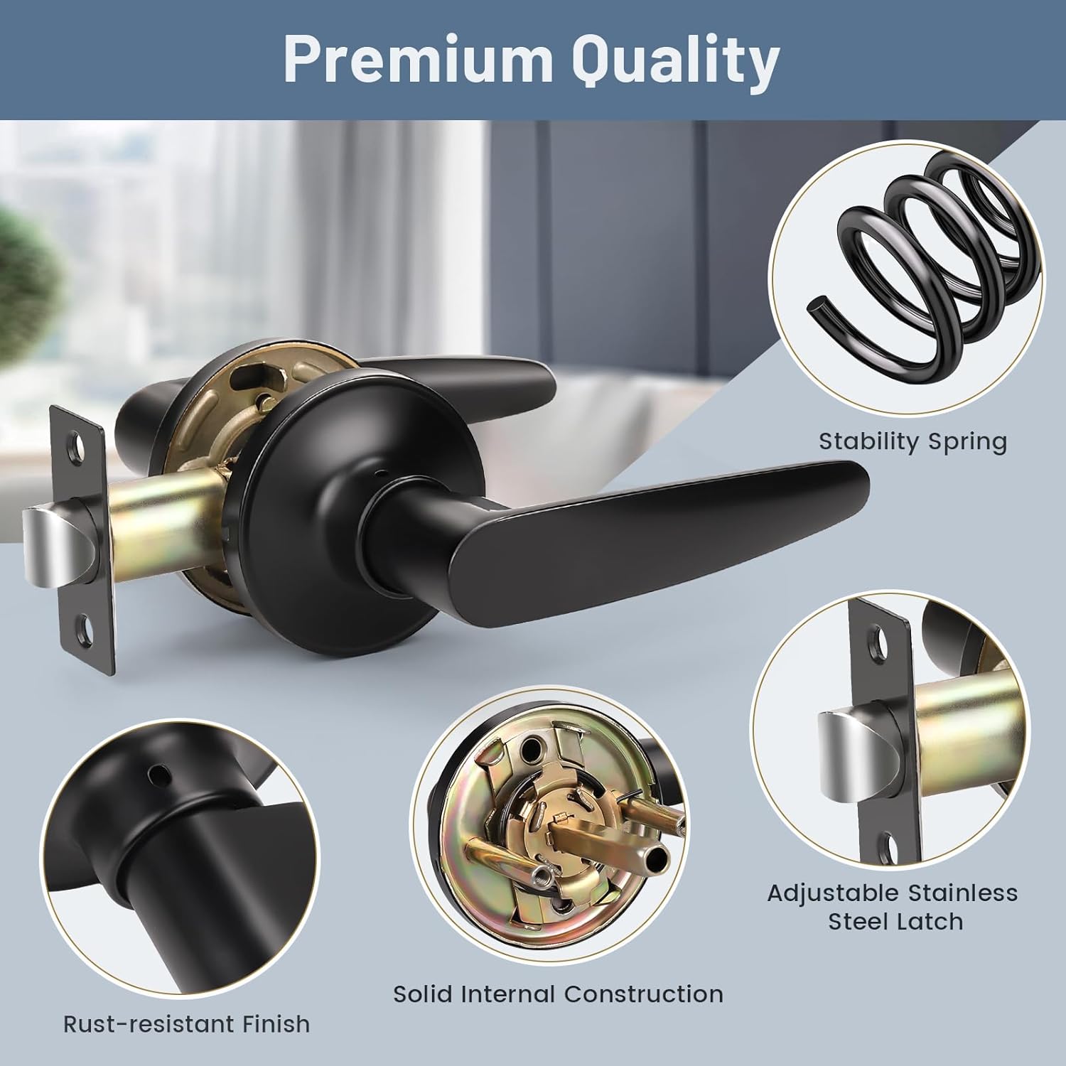 KNOBWELL 1 Pack Matte Black Door Handles, Passage Door Levers Heavy Duty, Door Locks for Closet/Hallway, Heavy Duty Door Knobs Door Lock Set Interior