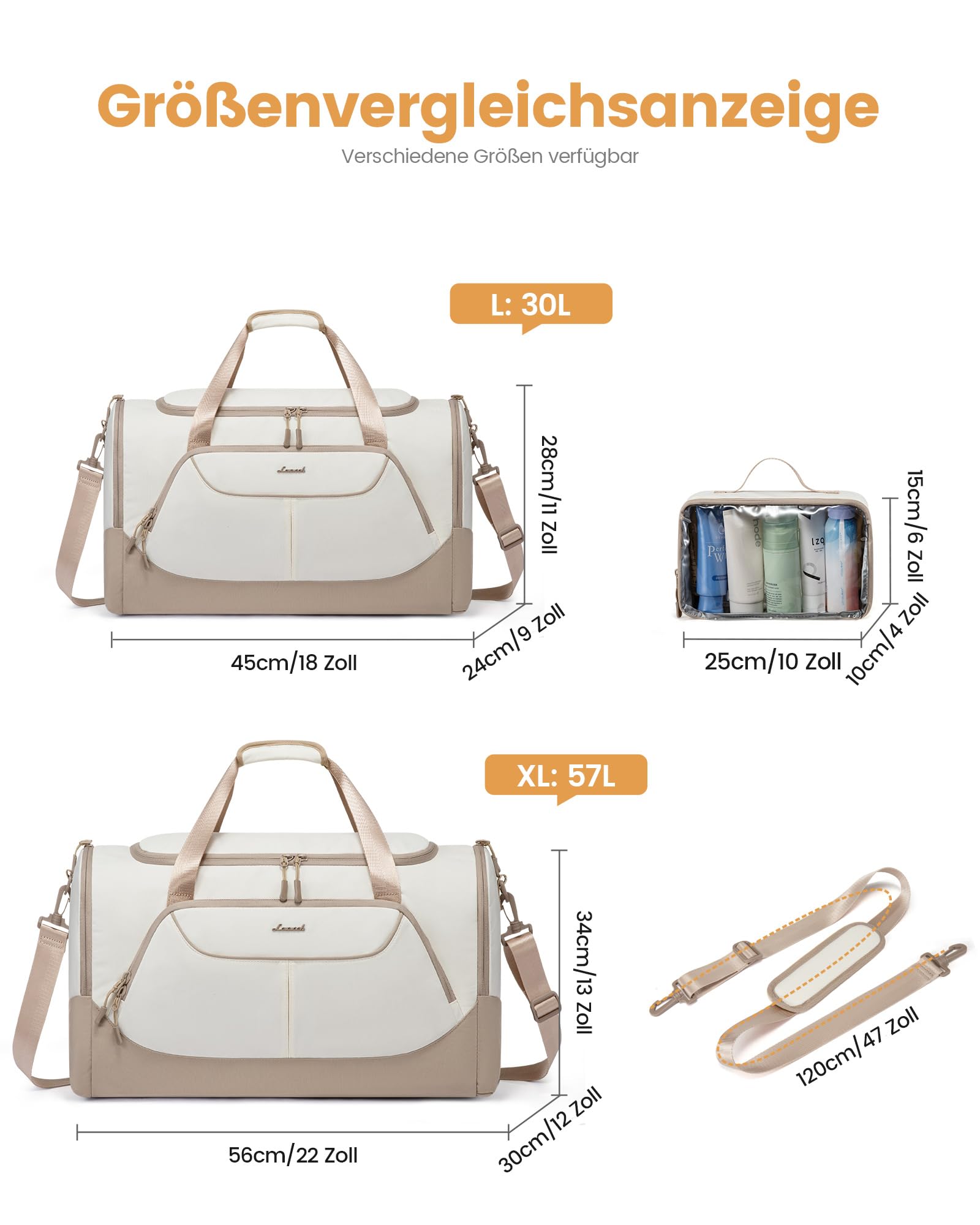 LOVEVOOK Sporttasche Damen 57L Reisetasche mit Schuhfach Nassfach Wasserdicht Gym Bag