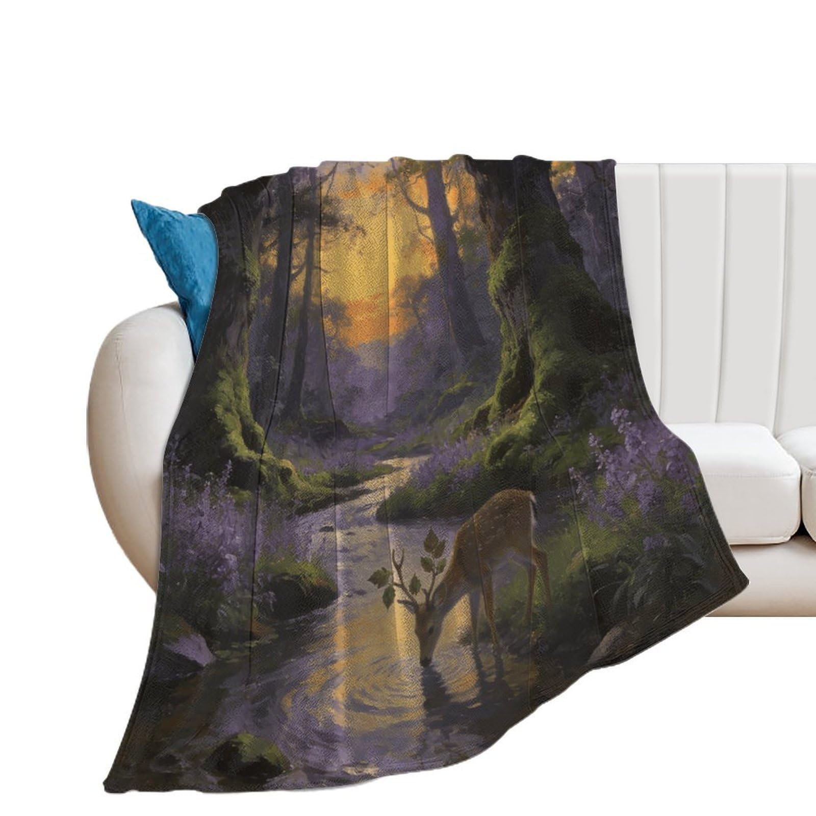Woodland Throw Blanket for Couch Soft Cozy Flannel Bed Blanket Fuzzy Decorative Blanket Warm Lightweight Throw Blanket All-Season Home Decor Gift for Home Office Sofa 50"*60"（130 * 150cm）