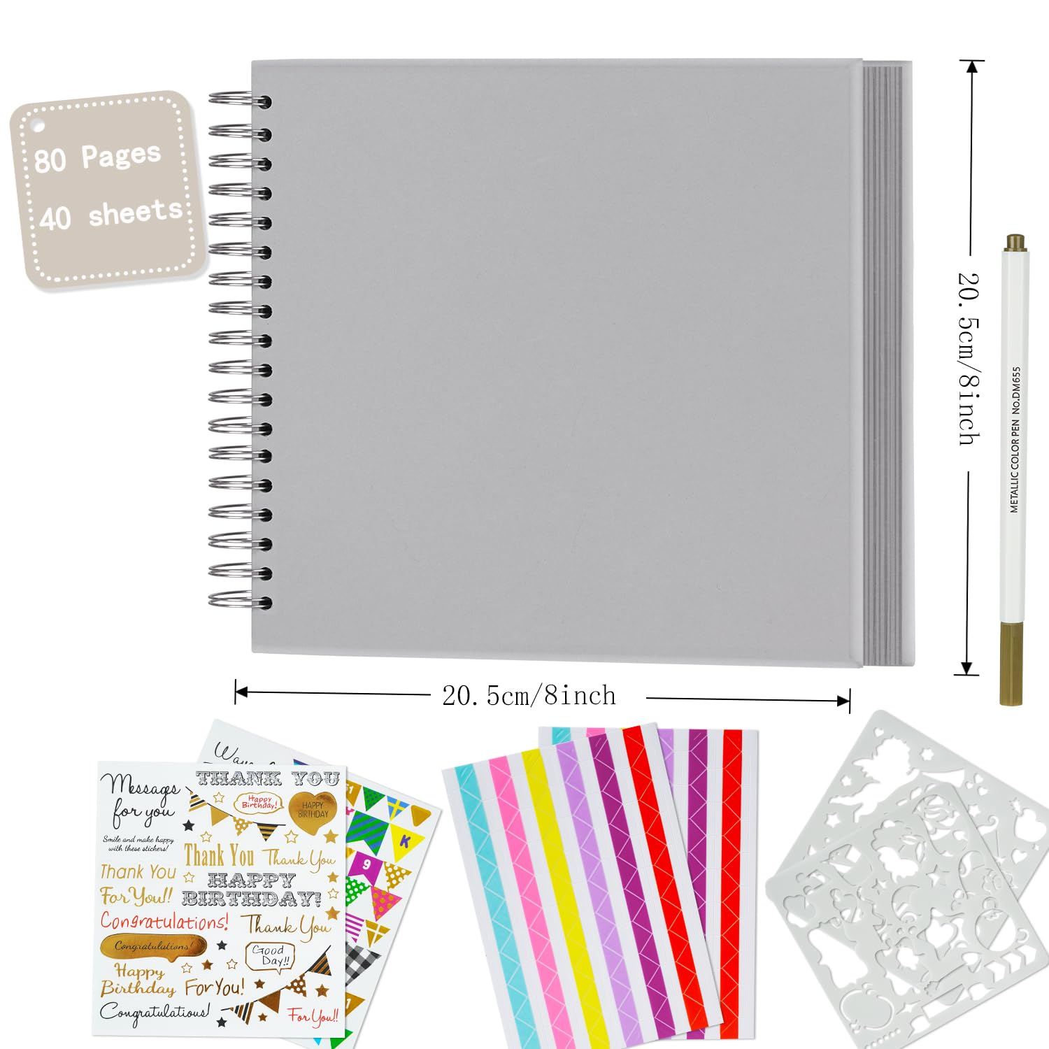 Miaikoe DIY Scrapbook Album 20.5x20.5 cm Hardcover Kraft Blank Paper Scrap Book with 40 Sheets Memory Book for Family Wedding Photography Anniversary (Grey) - Image 3