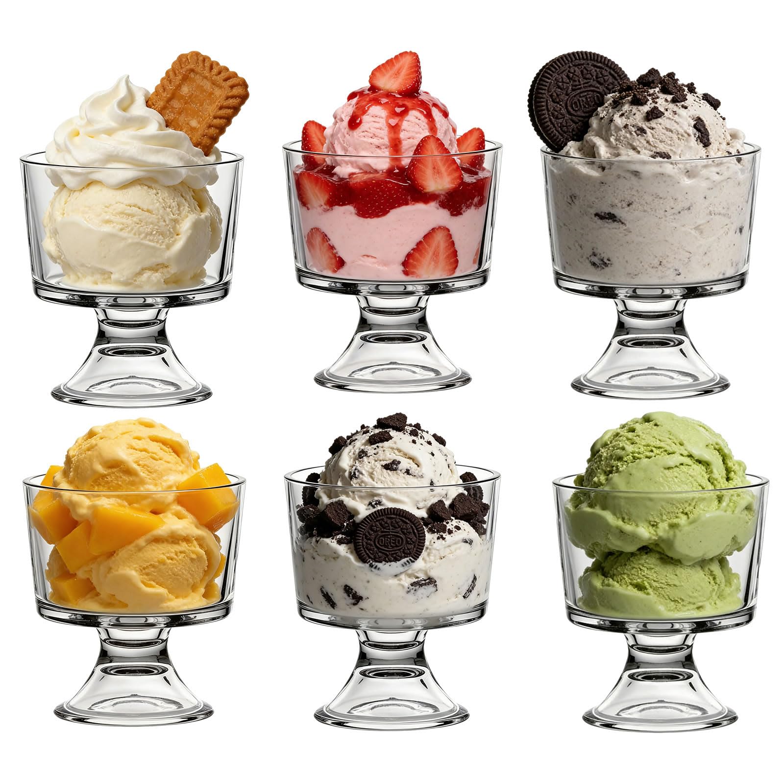 MYKAGS Elegant Glass Dessert Bowls Set of 6, 280ml Sundae Glasses for Trifle Prawn Cocktail and Desserts for Entertaining and Everyday Use