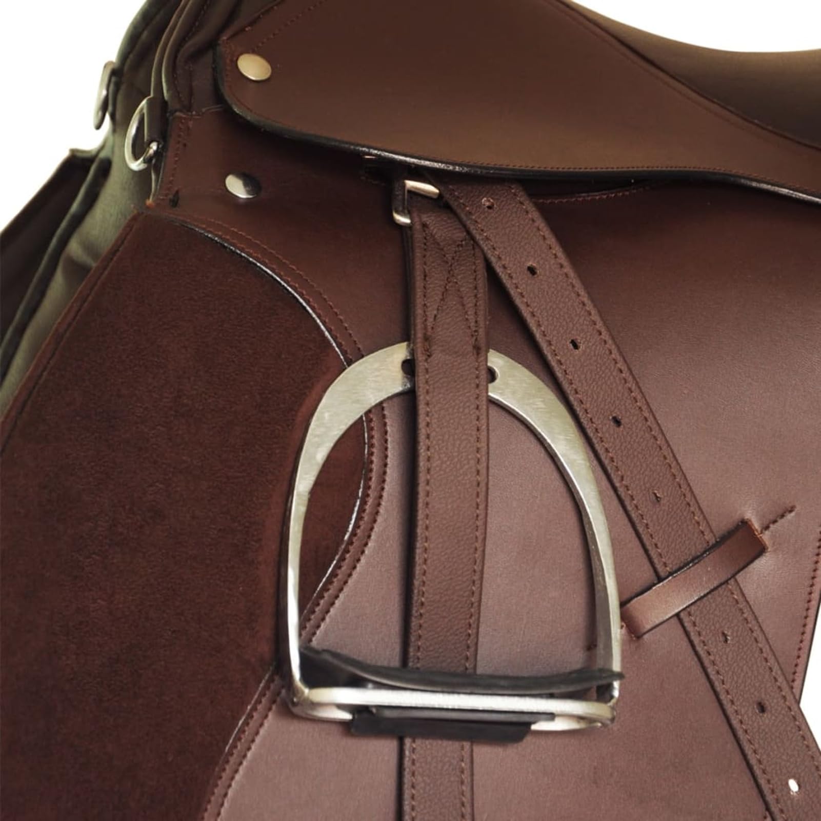 Homgoday Set de Montura de Caballo de 17.5" y Cuero marrón 12 cm, 5 en 1