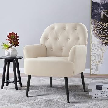 IWMH Reclining Armchair for Living Room, Button Linen Fabric Armchair, Single Sofa Chair with Arms, Metal Legs, Side Corner Chair for Bedroom Reading