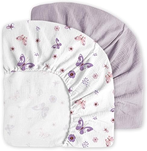 Sábanas de muselina para cuna, 2 unidades, sábanas ajustables neutrales para colchón de cuna estándar y colchón de cama infantil, 28 x 52 pulgadas,
