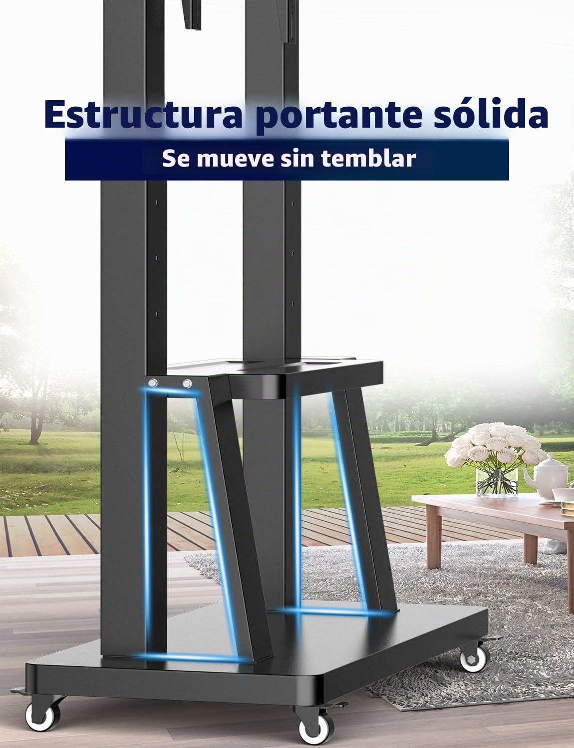JXMSTWP - Soporte de TV con ruedas móviles para la mayoría de pantallas de 42 a 100 pulgadas, carrito de TV grande en altura ajustable con bandeja, VESA Max 900 x 600 mm, carga 80 kg, soporte para