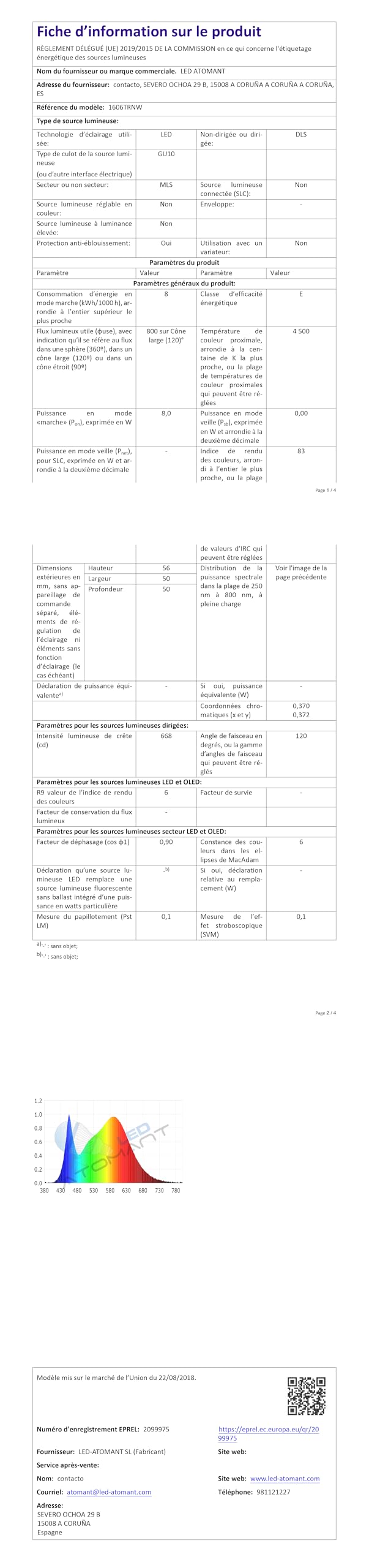 LED ATOMANT 100x Lampadina LED GU10 8W Bianco Neutro 800lm | 4500K