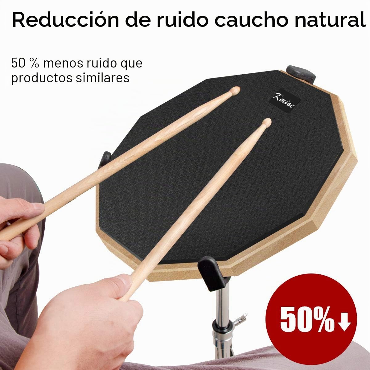 Kmise - Kit de entrenamiento de batería con soporte de caja y palillos (30,5 cm, silencio de doble cara, con soporte y palillos