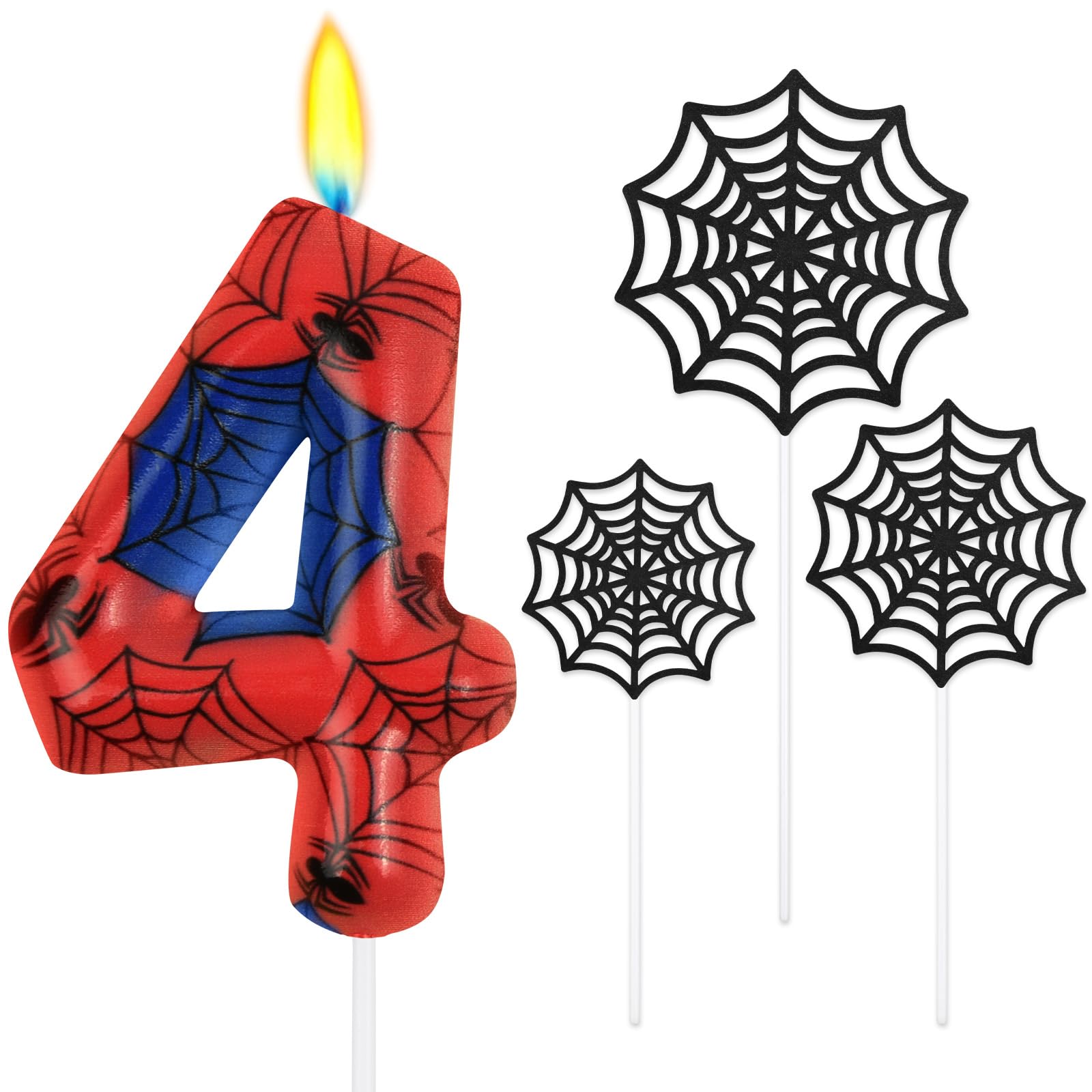 Bougies d'anniversaire Numéro 4 3D Araignée Décoration Gâteau Halloween