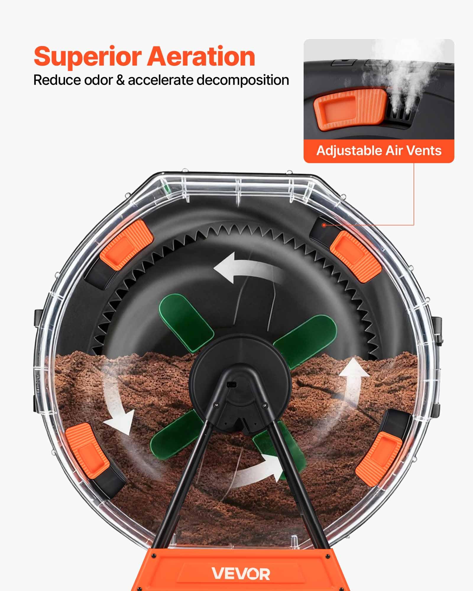 VEVOR Contenedor Giratorio para Compostaje 200 L Cámara Doble, Compostador de Compostaje Rotación Asistida por Manivela, Barril de Plástico, Estructura de Acero para Residuos de Exterior, Jardín