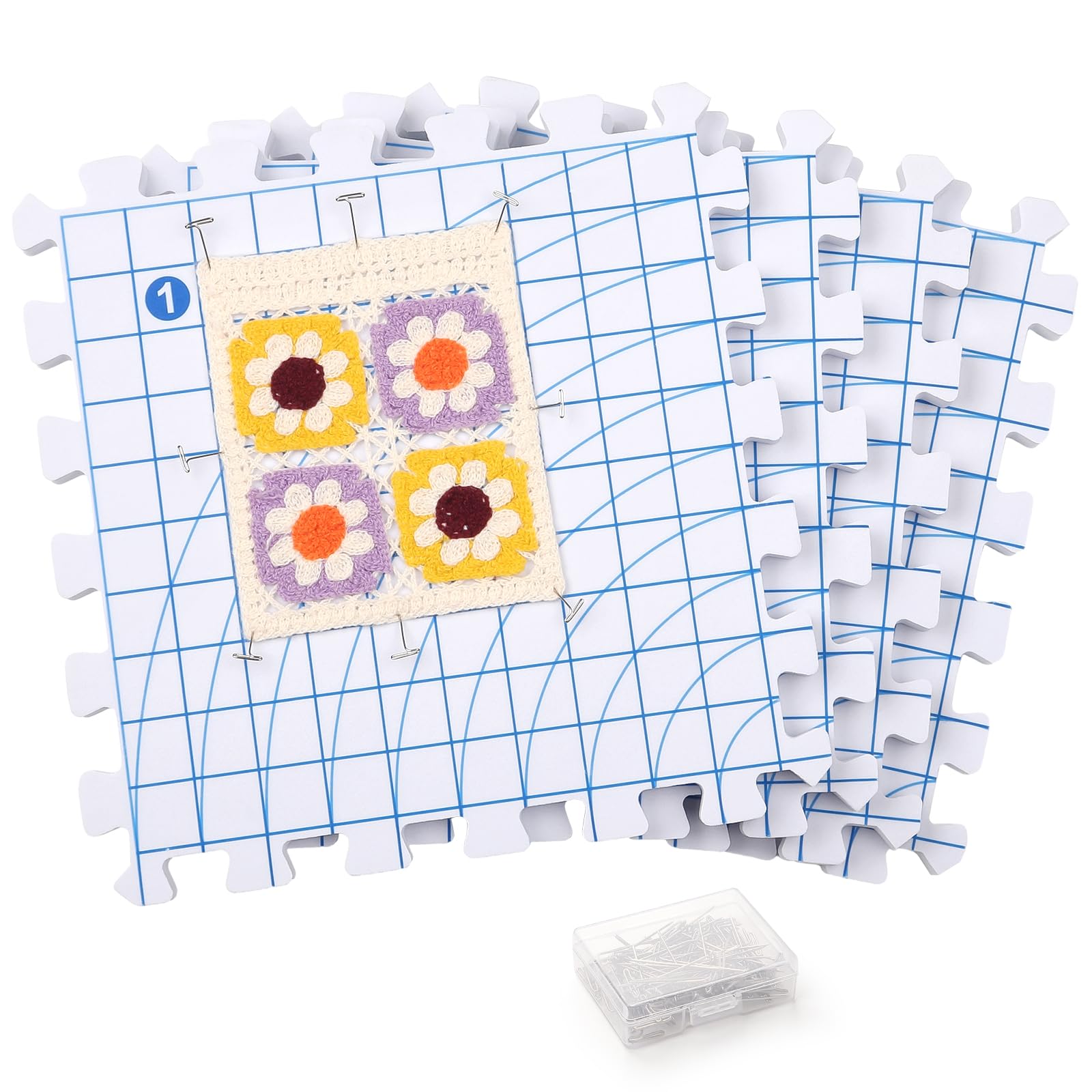 Coopay Blocking Mats for Knitting Extra Thick Blocking Mats 4 Pack and 100 Pcs T Pins, Foam Blocking Mats Knitting - Image 2
