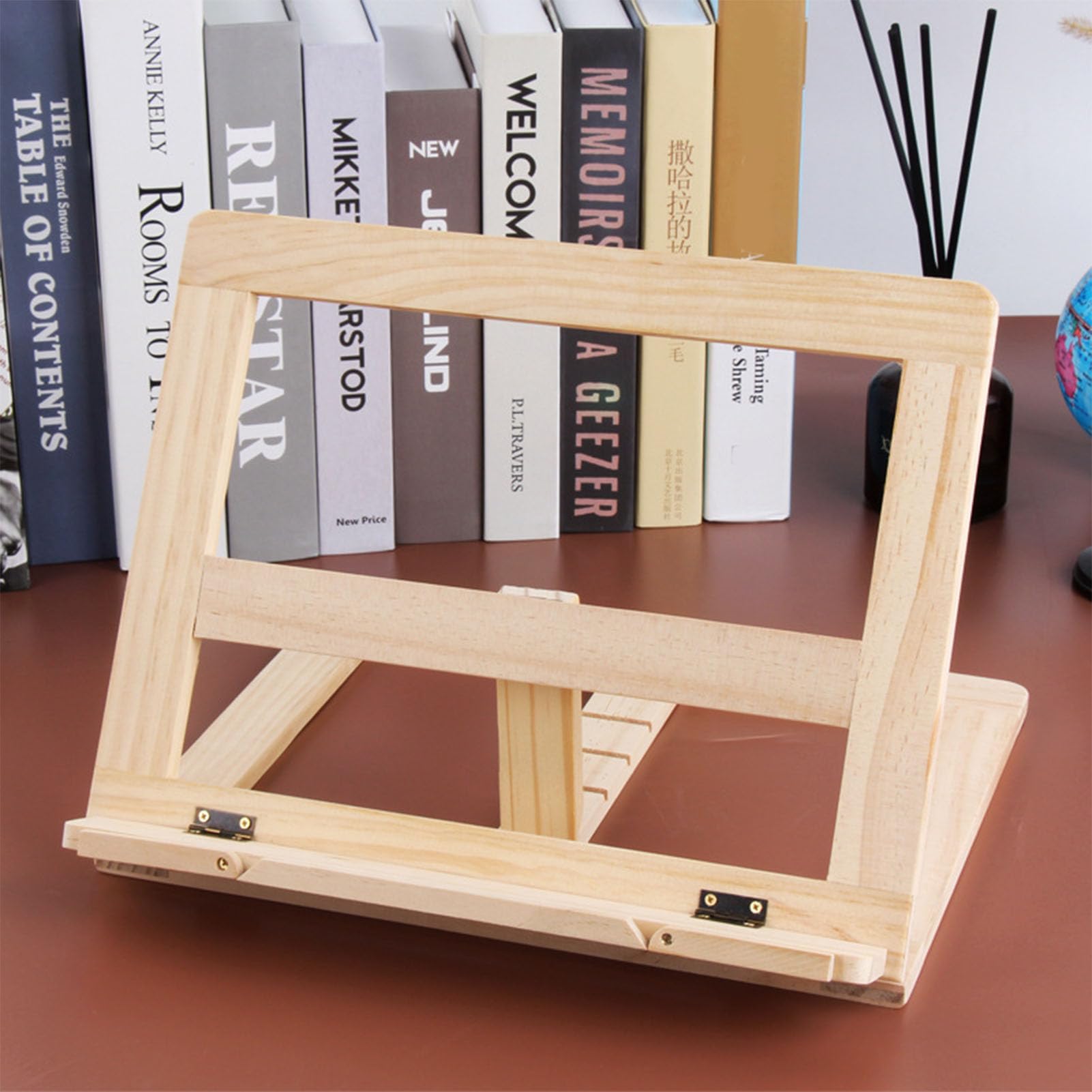 Book Stand for Reading, Desk Book Holder Reading Stand Cookbook Holder Recipe Book Stand Wooden Book Stands Cookbook Stand for Kitchen (Wooden Clip)