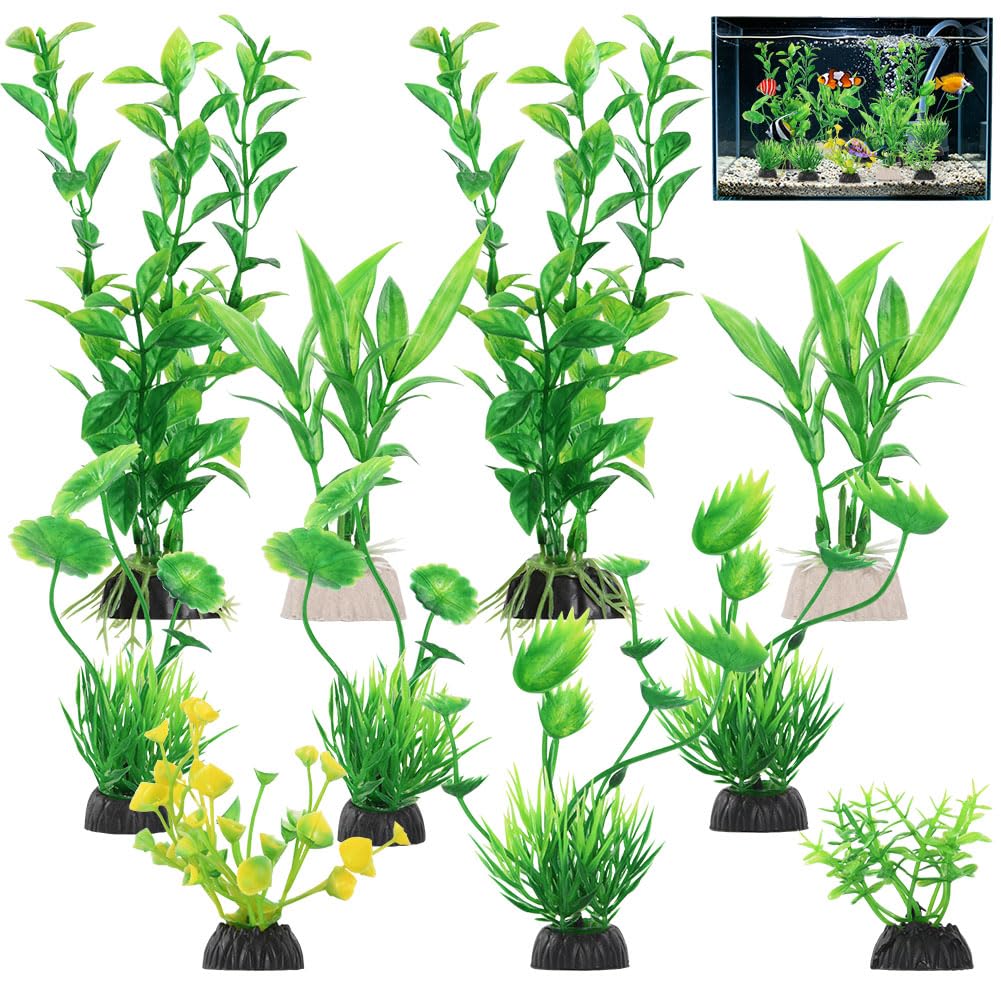 AOOTE Aquarium Decorations Green Plants, 10Pcs Artificial Aquarium Decorations Plant, Grass Aquariums Decor Set, Aquariums Decor Plastic Plants for Household and Office