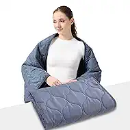 Lightweight Quilted Wearable Blanket, Dual-Sided Soft Lap Throw for Office, Couch, Travel & Air-Conditioned Rooms, Portable All-Season Shawl Wrap with Snap Buttons