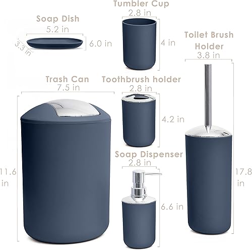 Miniatura 2 de Moss  Stone Juego de 6 accesorios de baño de plástico azul