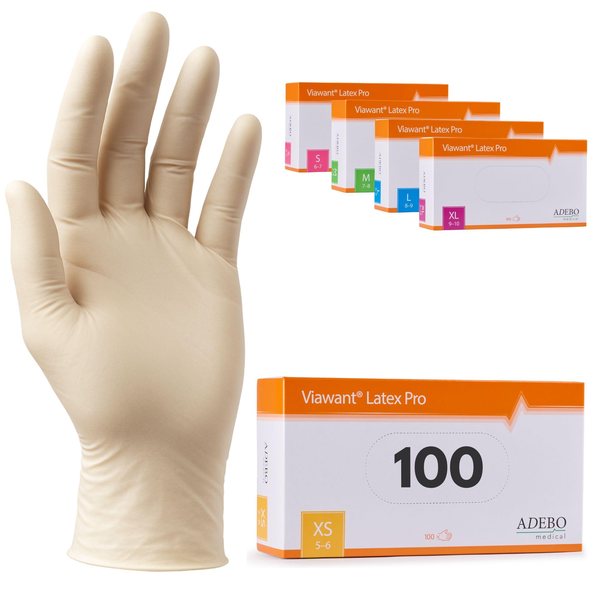 Latexhandschuhe 100 Stück | XS | Puderfreie Latex Handschuhe Weiß | Texturiert, reißfest & elastisch | Untersuchungshandschuhe Einweg für Pflege & Kosmetik | Gr. XS, S, M, L, XL