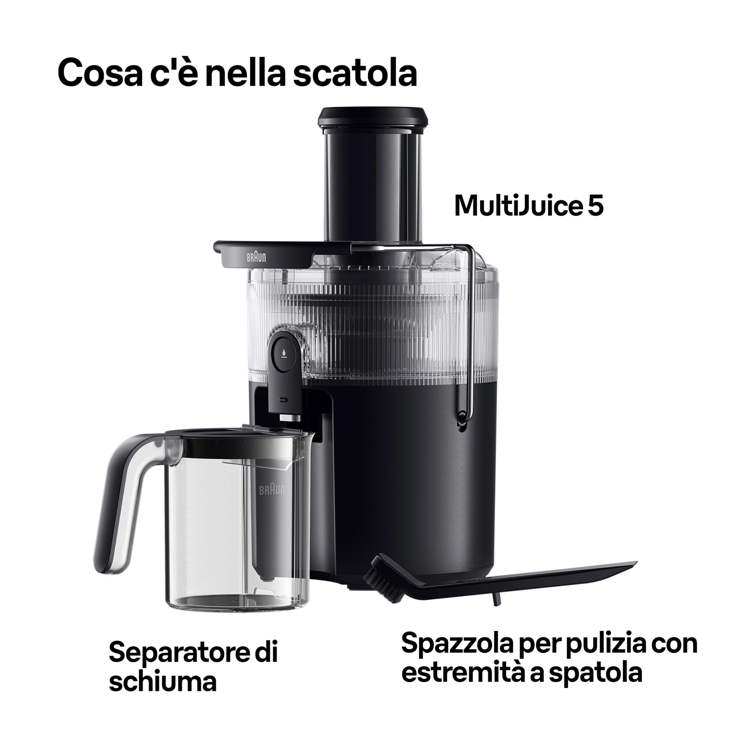 Braun MultiJuice 5 SJ5000, Estrattore Succo Centrifuga, Tecnologia ColdXtract, Tubo di Riempimento 75 mm, Contenitore 1.5L, Sistema Antigoccia e di Sicurezza Quadruplo, Filtro Acciaio Inox, 800W, Nero