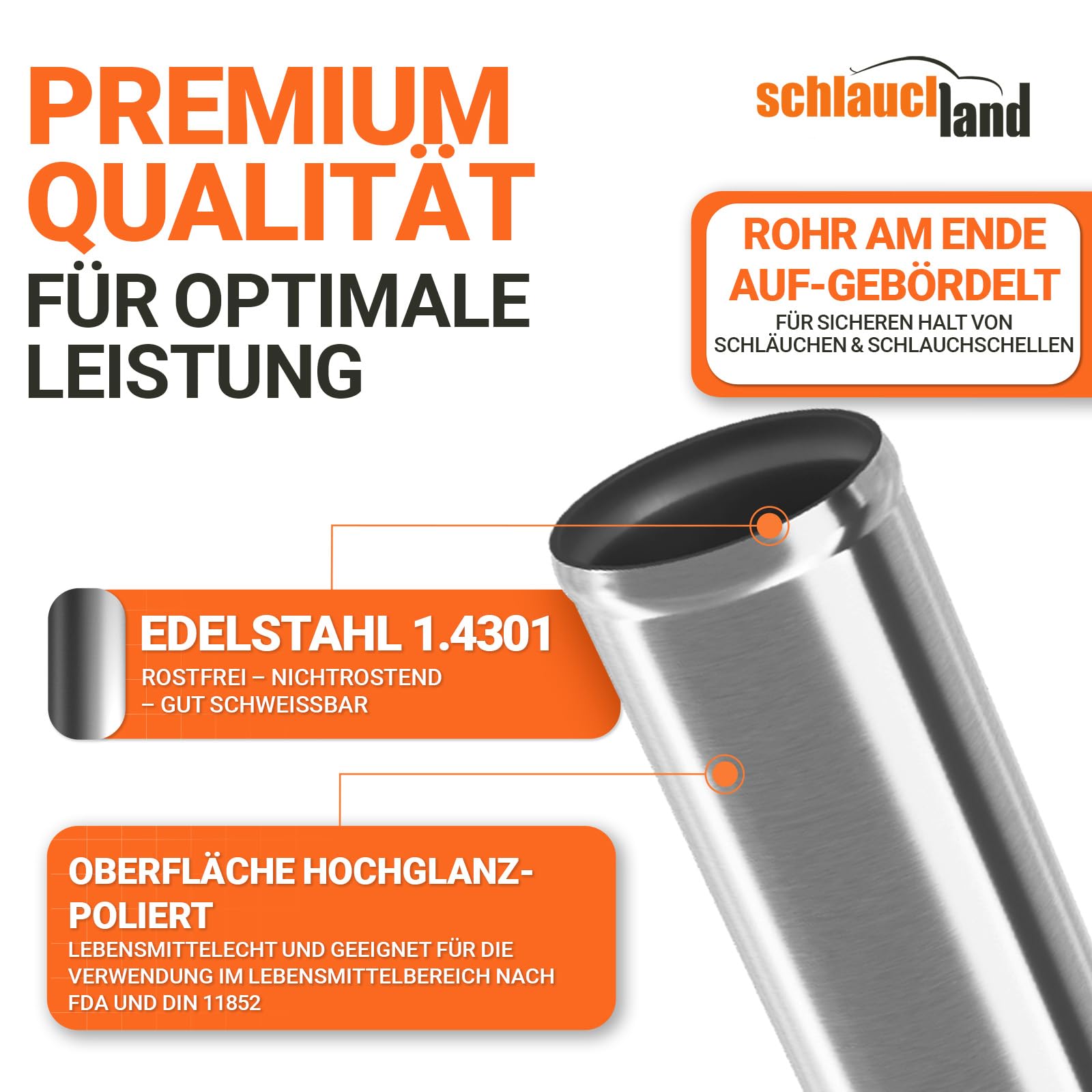 2 Stück | 60cm Edelstahl-Rohr AD-Ø 51mm poliert & gebördelt V2A 1.4301 INOX rostfrei | AUSWAHL 1-10 Stück & 13-200 mm Durchmesser | Edelstahl Rohr Motor KFZ Kühler Druckluft BIS 800°C| PREMIUM