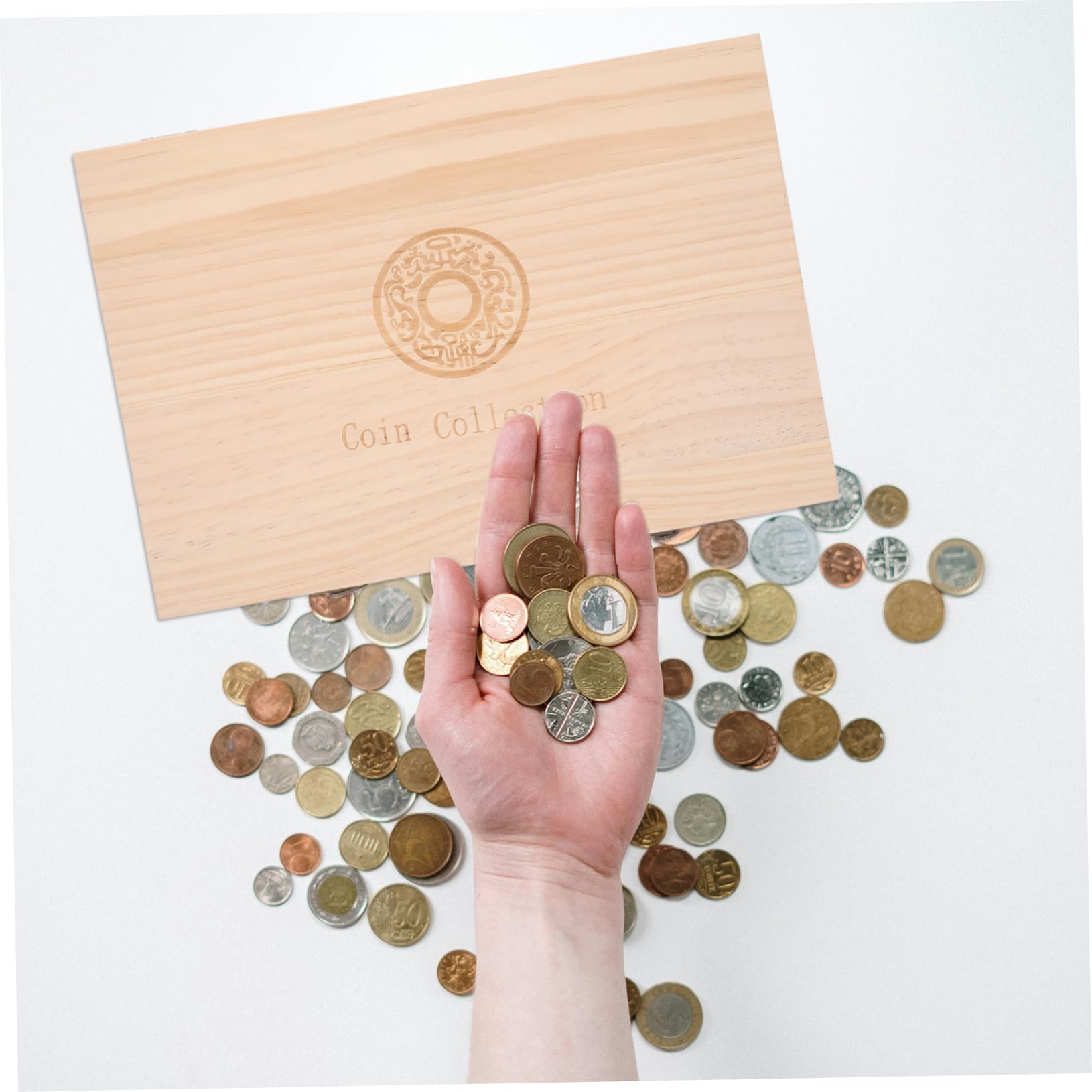 Operitacx Caja de Almacenamiento de Monedas de Madera para Coleccionistas