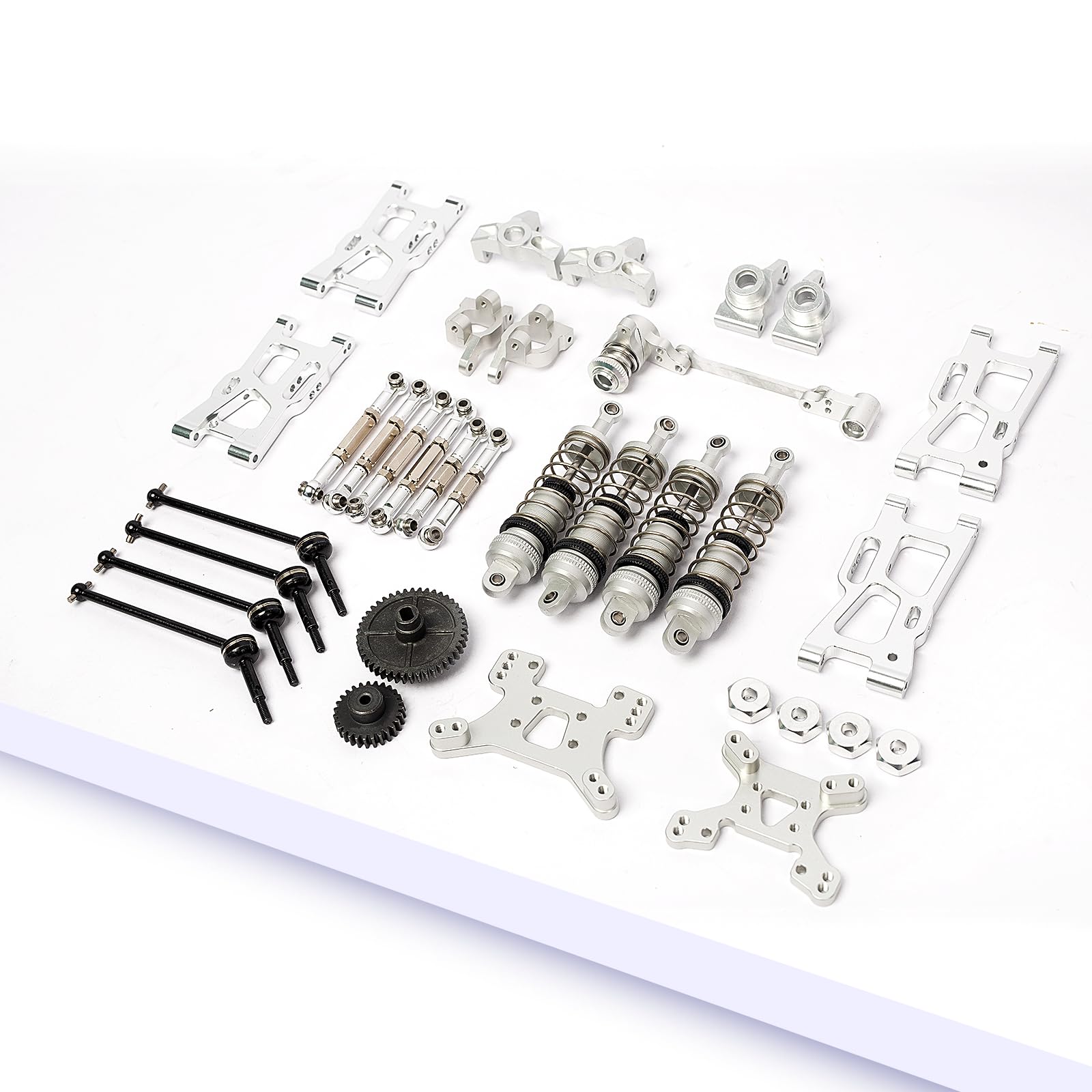 Oisunt Metal Replacement Part Kit for WLtoys 1/14th, 1/12th RC Car Upgrades, Spare Aluminium Accessory Set with Screws(Silver)