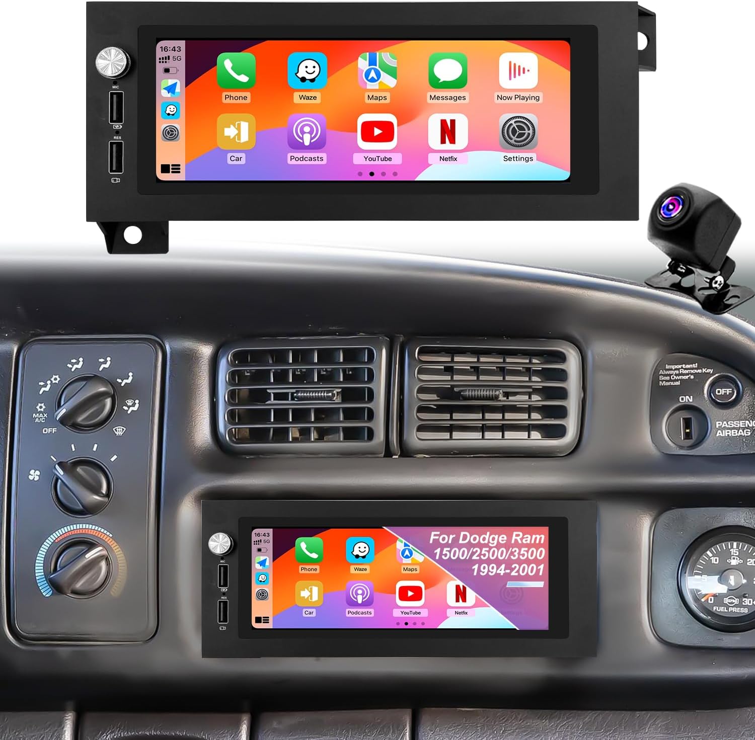 5G WiFi Car Radio for Dodge Ram 1500/2500/3500 1994-2001, Jeep Wrangler 1997-2002, Grand Cherokee 1993-1998, Chrysler Town & Country 1990-2000, 6.86'' Touchscreen Stereo CarPlay Android Auto GPS BT FM
