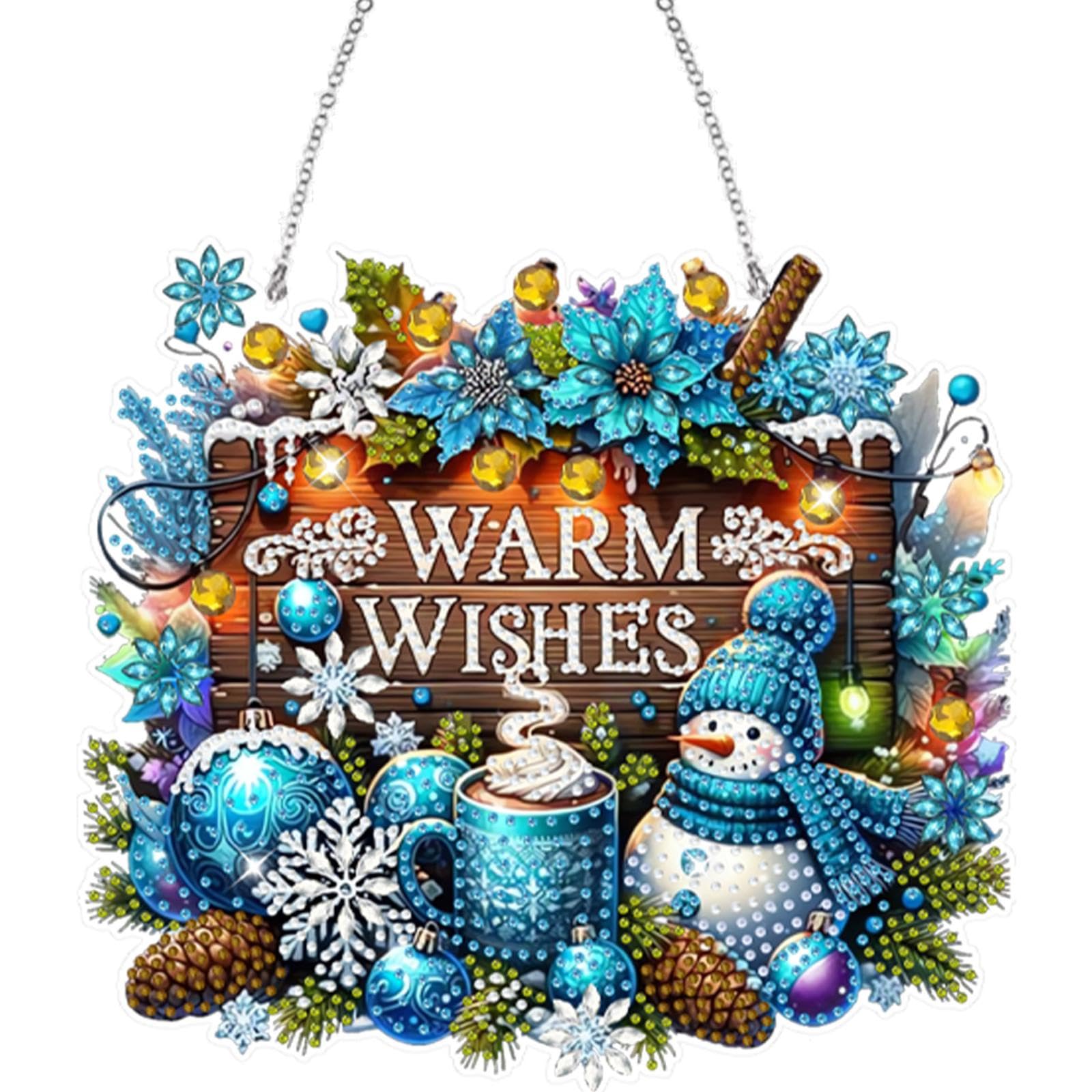 Wooden Special Shaped Xmas Theme Diamond Painting Hanging Ornaments Kit Rhinestone Diamond Art Window Pendants Bedroom Decoration