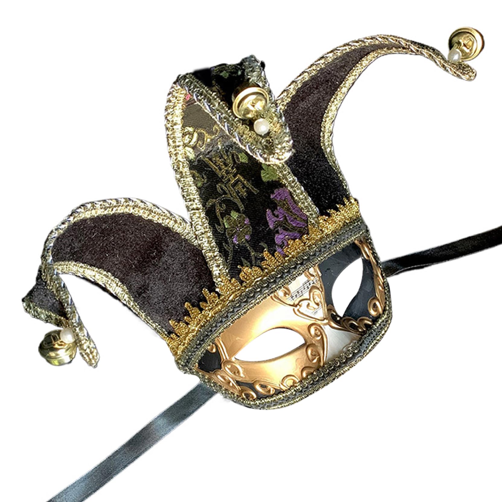 Whyzsjnclg Venetian Mask, Jester Mask for Men Women Exquisite Venetian Half Face Masquerade with Head Strap 7.5x13.4in Halloween for Party, Cosplay, Stage, Half Face