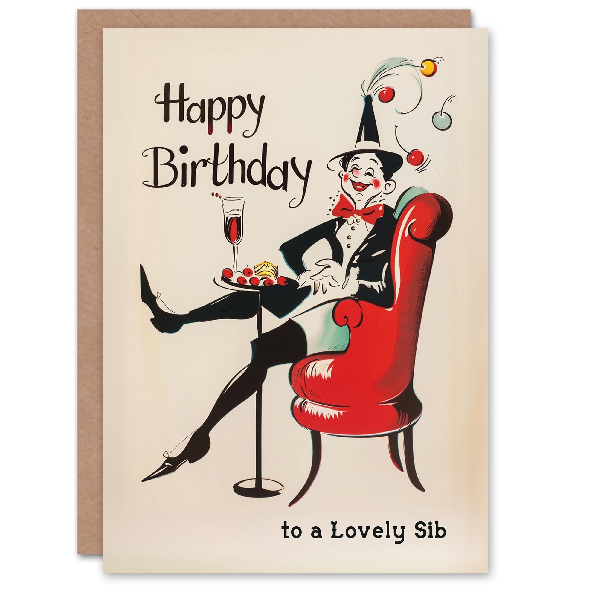 Artery8 Happy Birthday to a Lovely Sib Laughing French Clown Party Non Binary Gender Neutral Card
