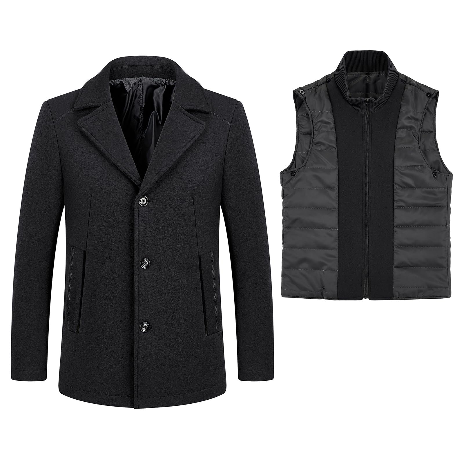 Manteau Homme en Laine pour Hiver Chaud Trench Coat Classique Parka Pardessus Caban Slim Fit Business Duffle-Coats Coup-Vent Revers Overcoat
